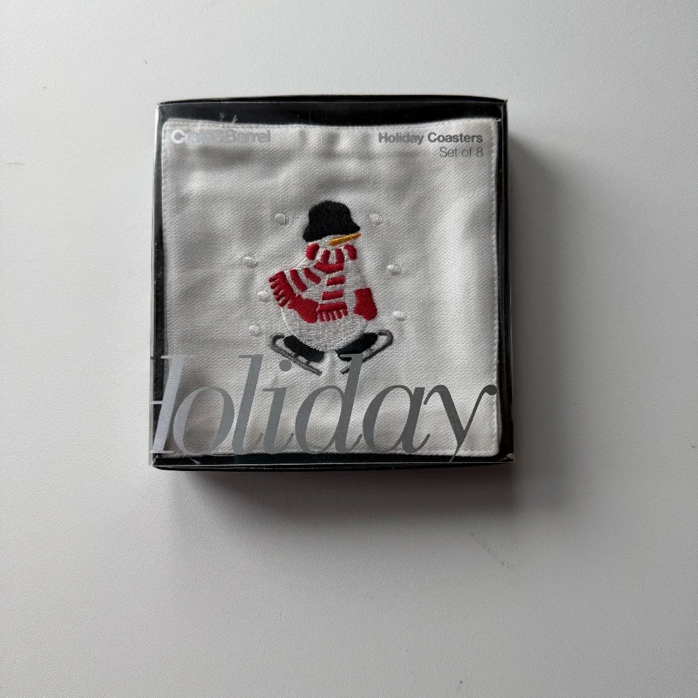 Crate and Barrel Skating Snowmen Set of 8 Coasters